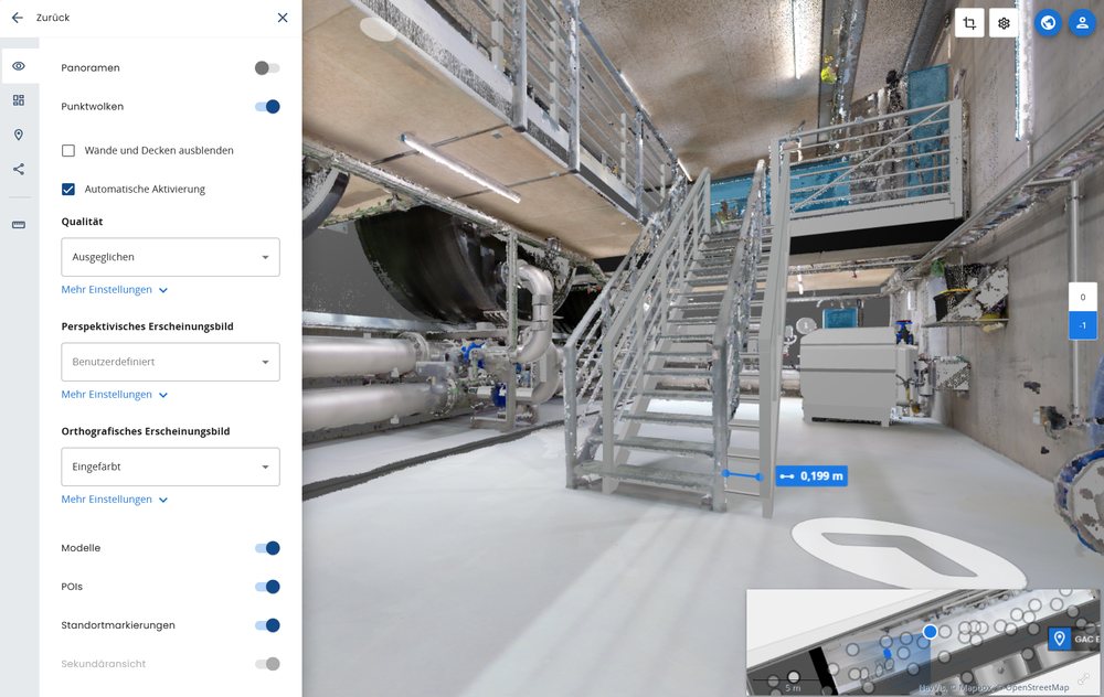 IFC-Modell einer geplanten Anlage in Scan-Daten integriert